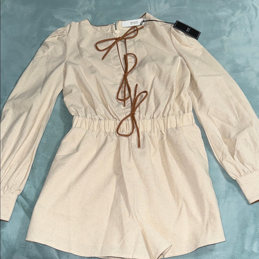 Ulla Johnson Cream Romper with Brown Accents